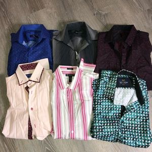 Men Button Up Dressy Long Sleeves Shirts Bundle 6 Pieces